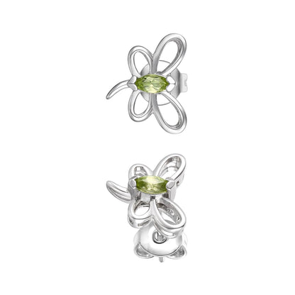 Sterling Silver White Gold Plated with Peridot Tourmaline Gemstone Butterfly Stud Earrings