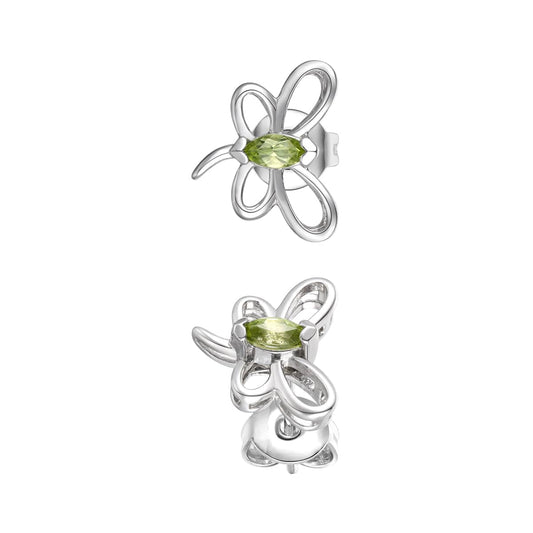 Sterling Silver White Gold Plated with Peridot Tourmaline Gemstone Butterfly Stud Earrings