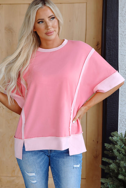 Threaded Pear Katie Raw Seam High Low Side Split Top