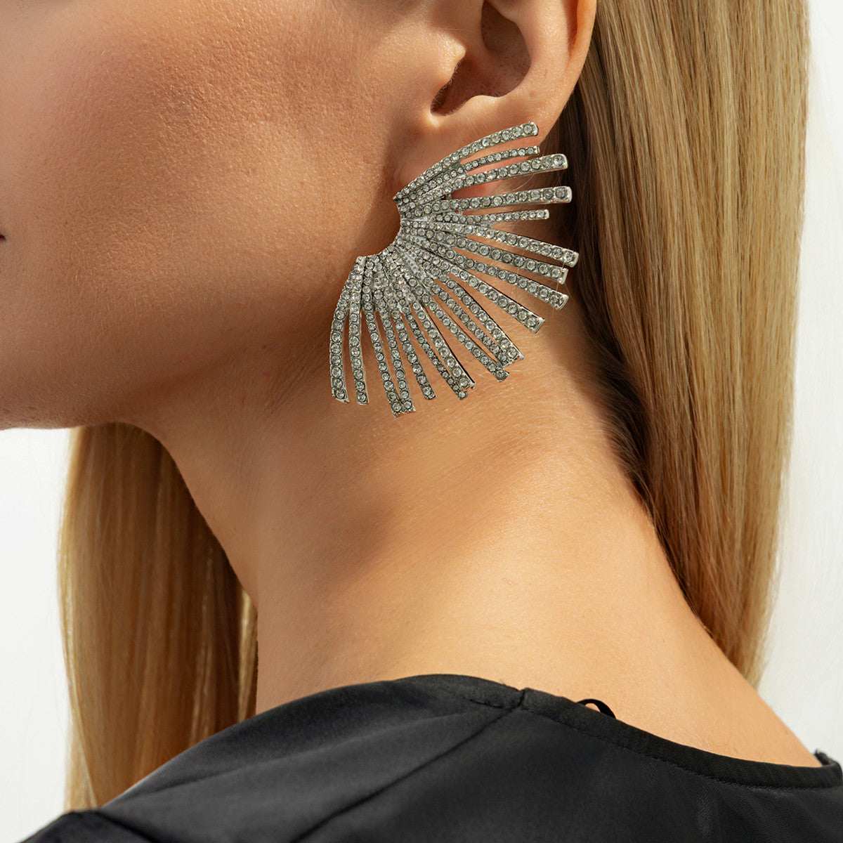 Cubic Zirconia & Silvertone Wing Statement Stud Earrings