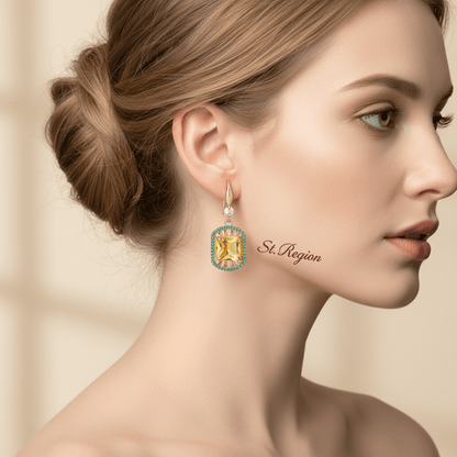 Yellow Crystal & Cubic Zirconia Goldtone Sunburst Spokes Hook Earrings