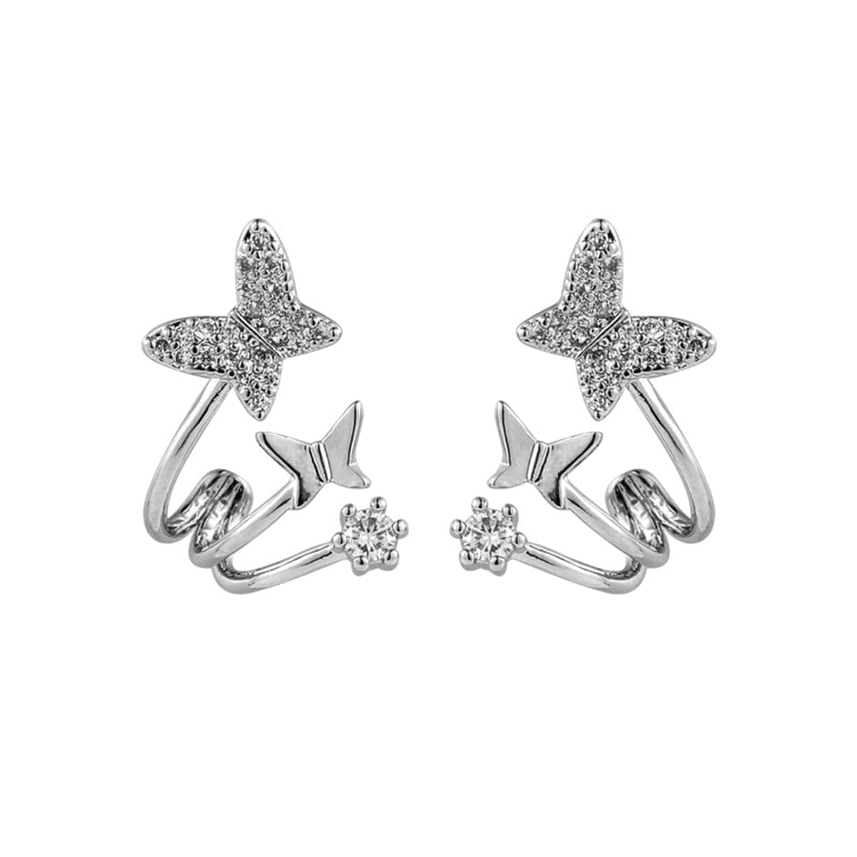 Cubic Zirconia & Silvertone Butterfly Stud Earrings