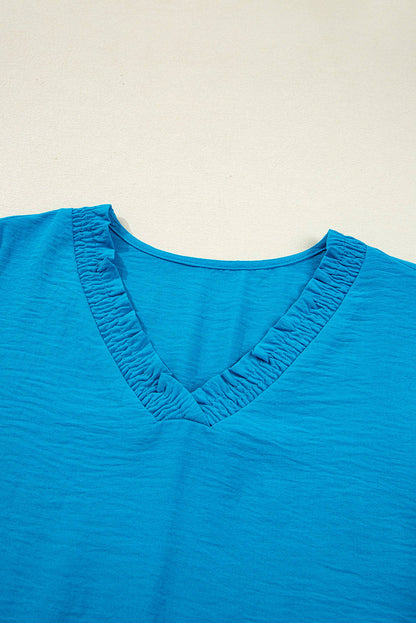 Threaded Pear Clara V Neckline Crinkled Blouse