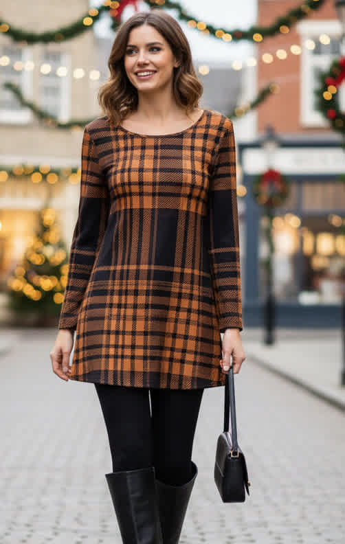 Brown & Tan Plaid Tunic-