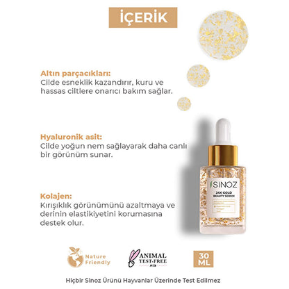 Sinoz 24K Gold Facial Serum: Anti-Aging, Collagen & Hyaluronic Acid Serum for Radiant, Firm, and Hydrated Skin - All Skin Types