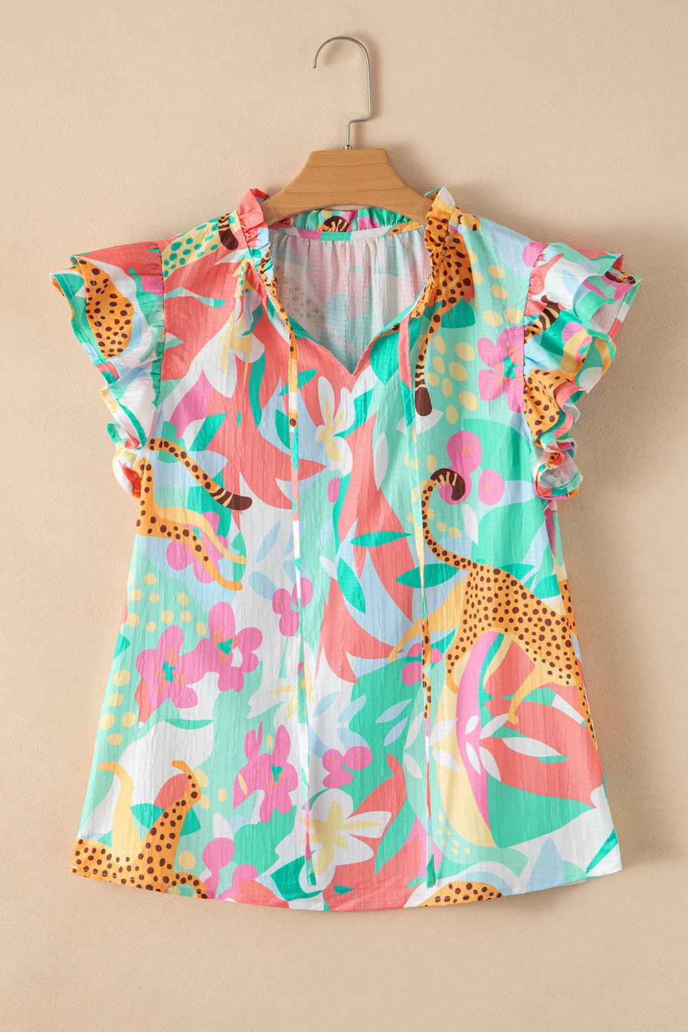 Threaded Pear Magnolia Tie Summer Floral Blouse