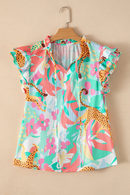 Threaded Pear Magnolia Tie Summer Floral Blouse