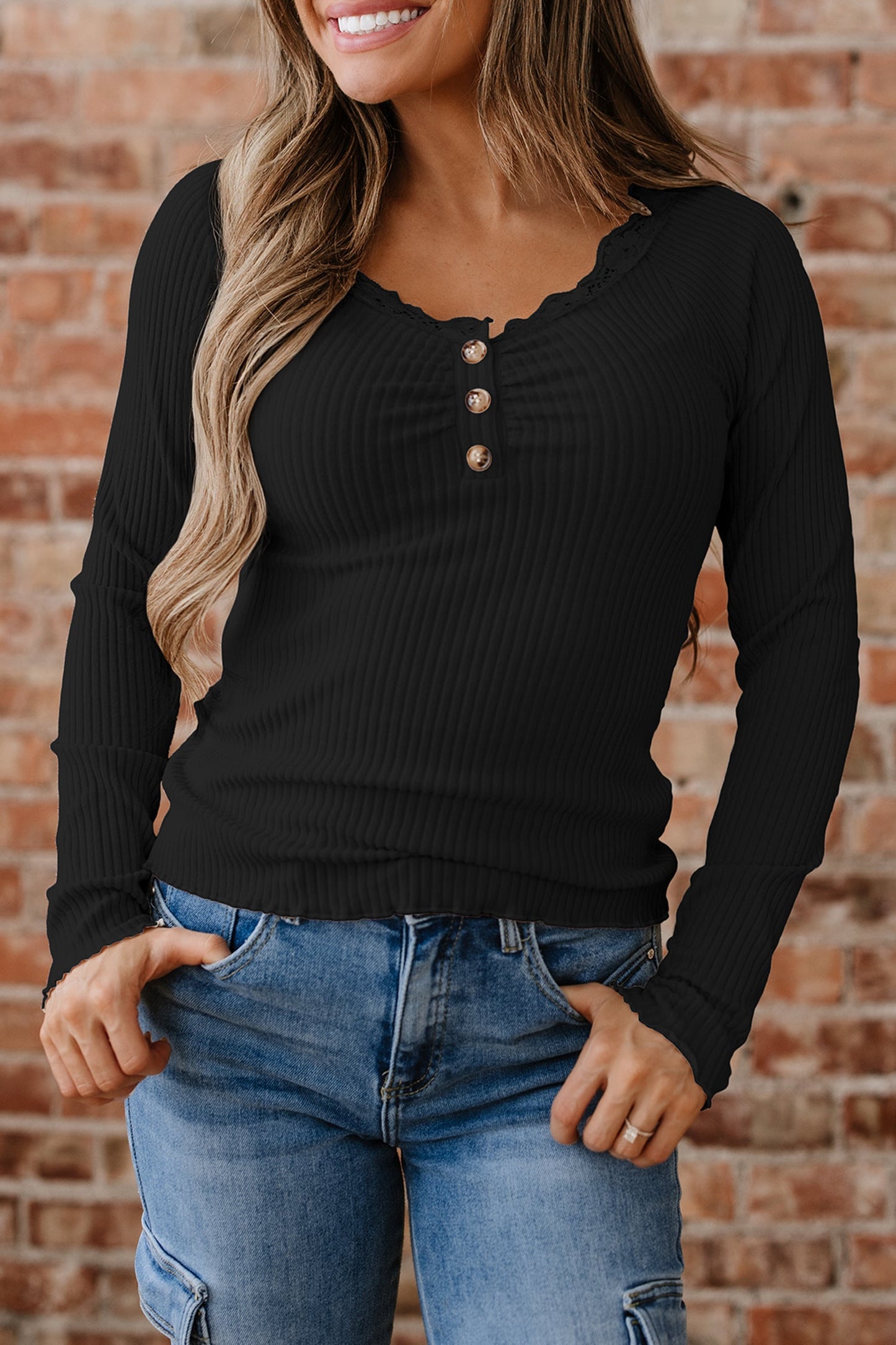 Threaded Pear Waverly Sleeve Ribbed top Long Sleeve Top