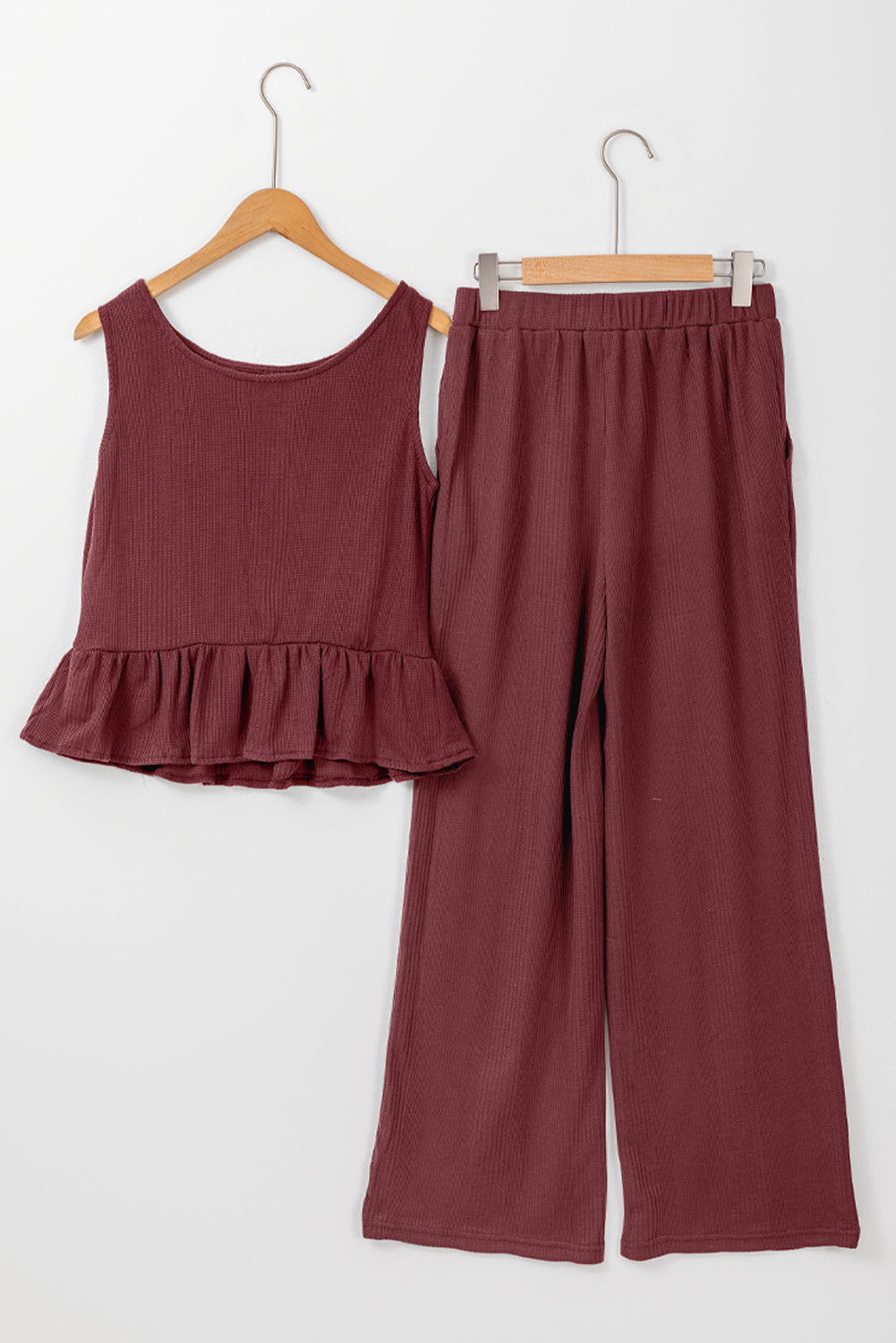 Threaded Pear Teresa Ribbed Ruffle Tank Top and Pants Set