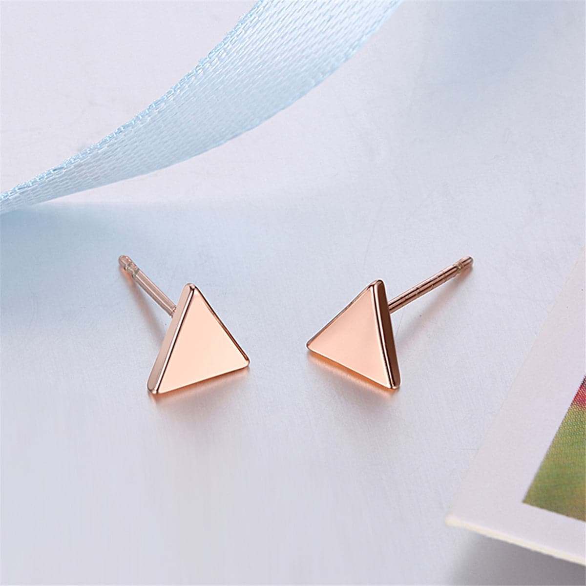 Rose Goldtone Triangle Stud Earrings
