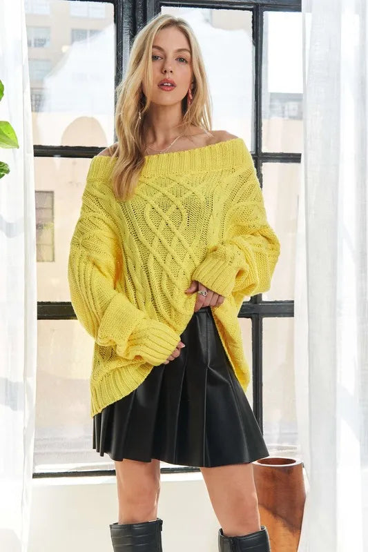 ADORA  Cable Knit Off Shoulder Sweater