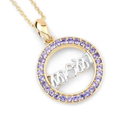 Round Violet Tanzanite Prong Gold Plated Silver Mom Circle Pendant Necklace