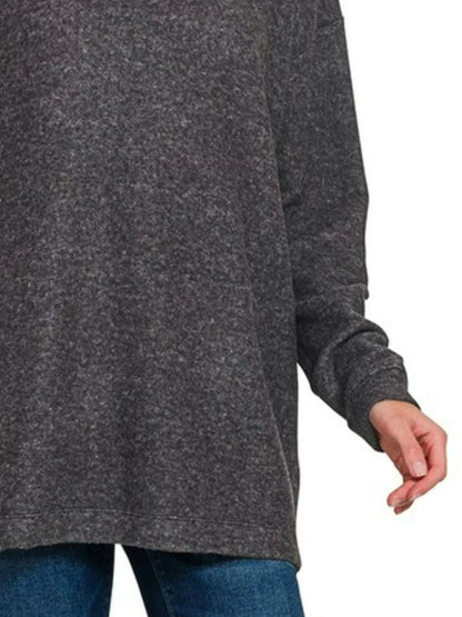 Zenana Hooded Brushed Melange Hacci Sweater