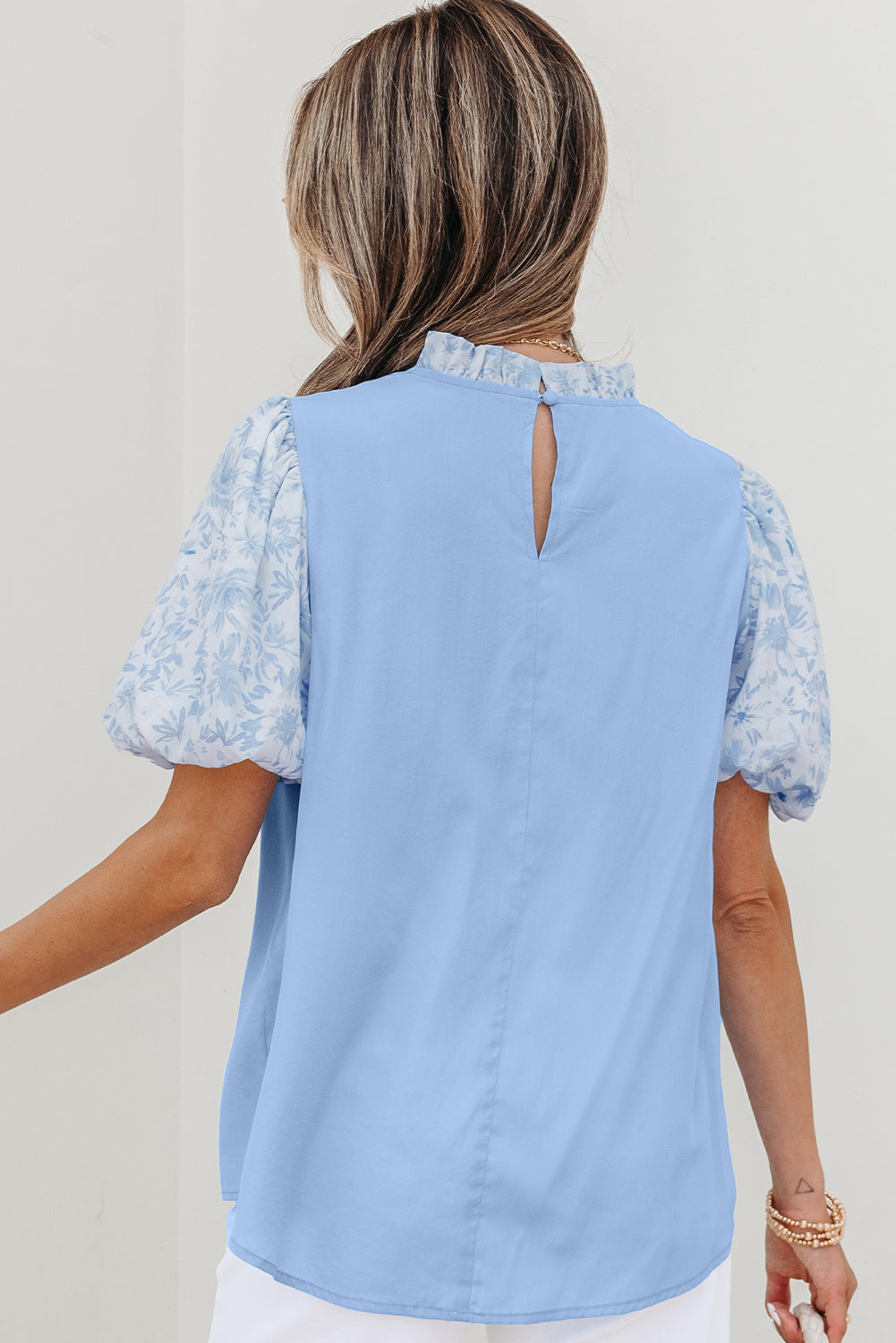 Threaded Pear Saanvi Lace Floral Puff Sleeve Loose Blouse