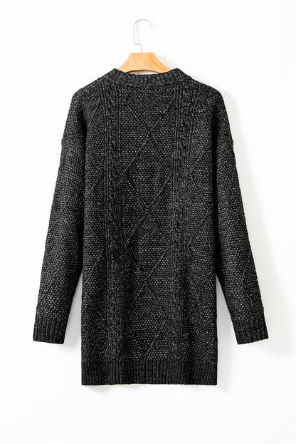 Parchment Twist Cable Knit Drop Shoulder Loose Fit Sweater Dress