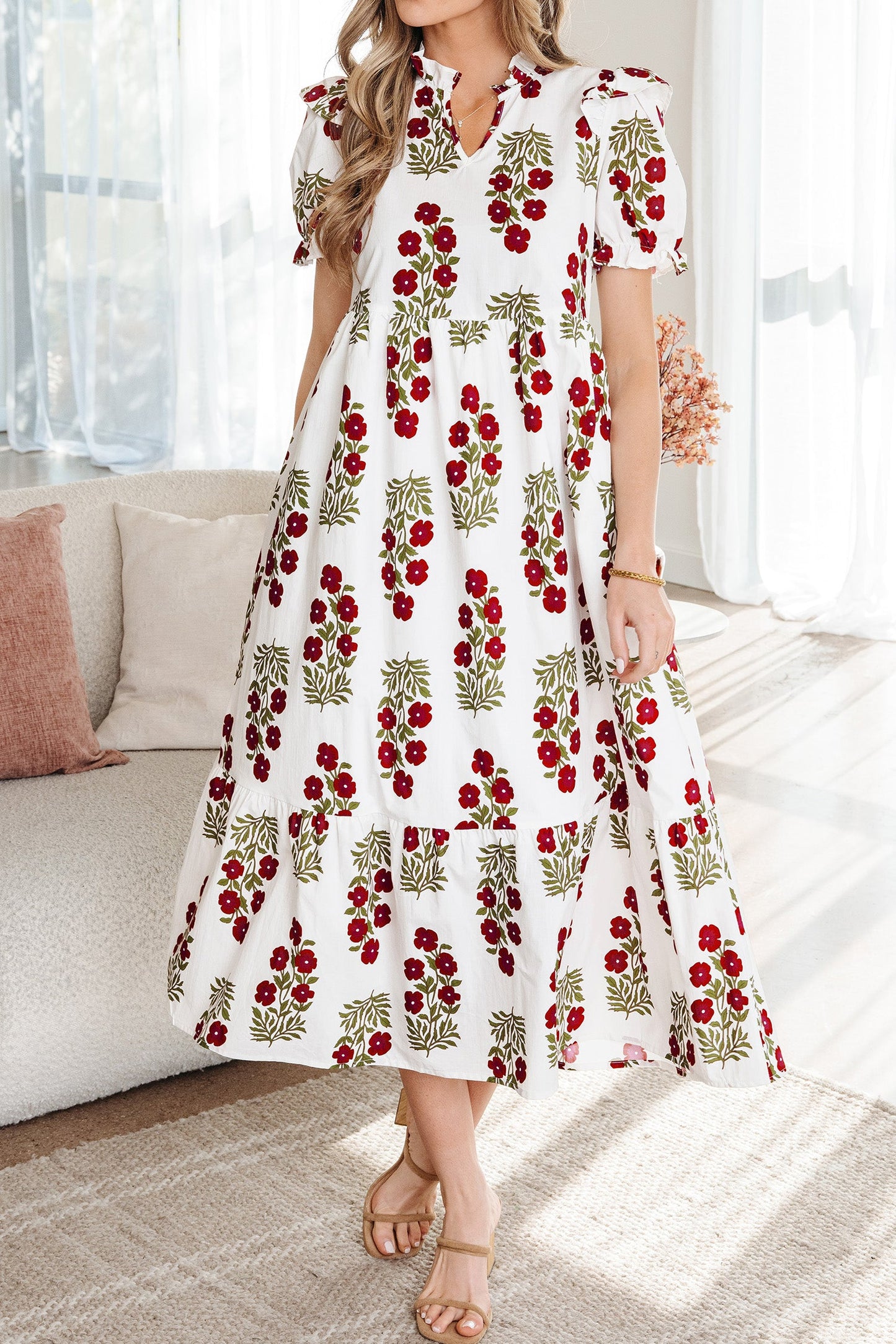 Threaded Pear Promise Sleeve Tiered Maxi Dress