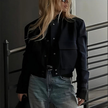 Women's Solid Color Long Sleeve Baseball Jacket