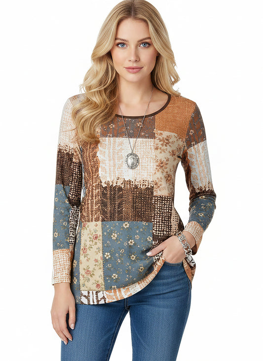 Brown Multicolor Mixed Print-