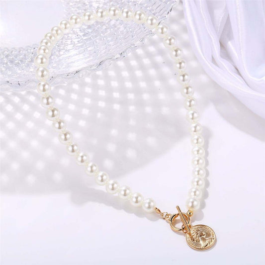 Pearl & Goldtone Coin Pendant Necklace