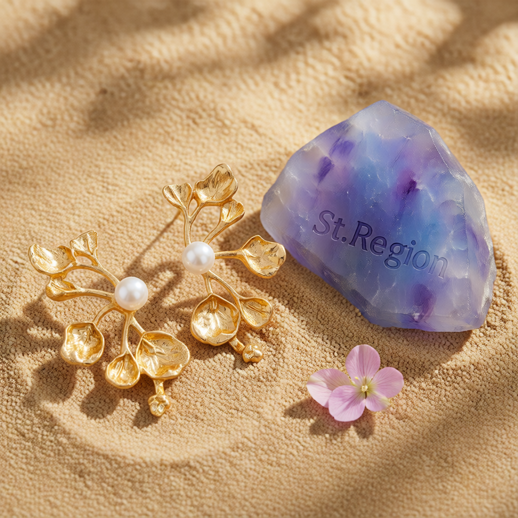 Pearl & Goldtone Plum Blossom Stud Earrings