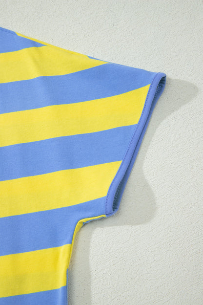 Yellow Stripe Dolman Tee Drawstring Skort Athletic 2pcs Set
