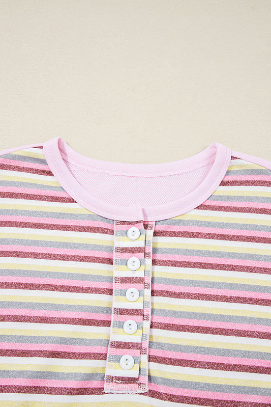 Threaded Pear Khloe Patchwork Loose Henley Sweatshirt