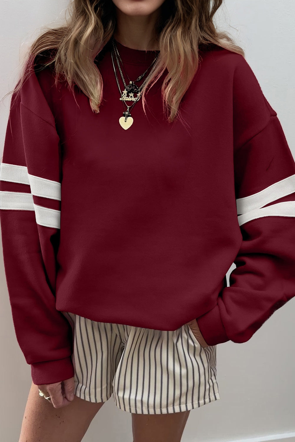 Threaded Pear Taylor Striped Oversized Sweatshirt