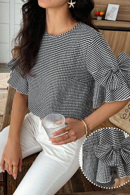Threaded Pear Carolina Ruffled Half Sleeve Blouse