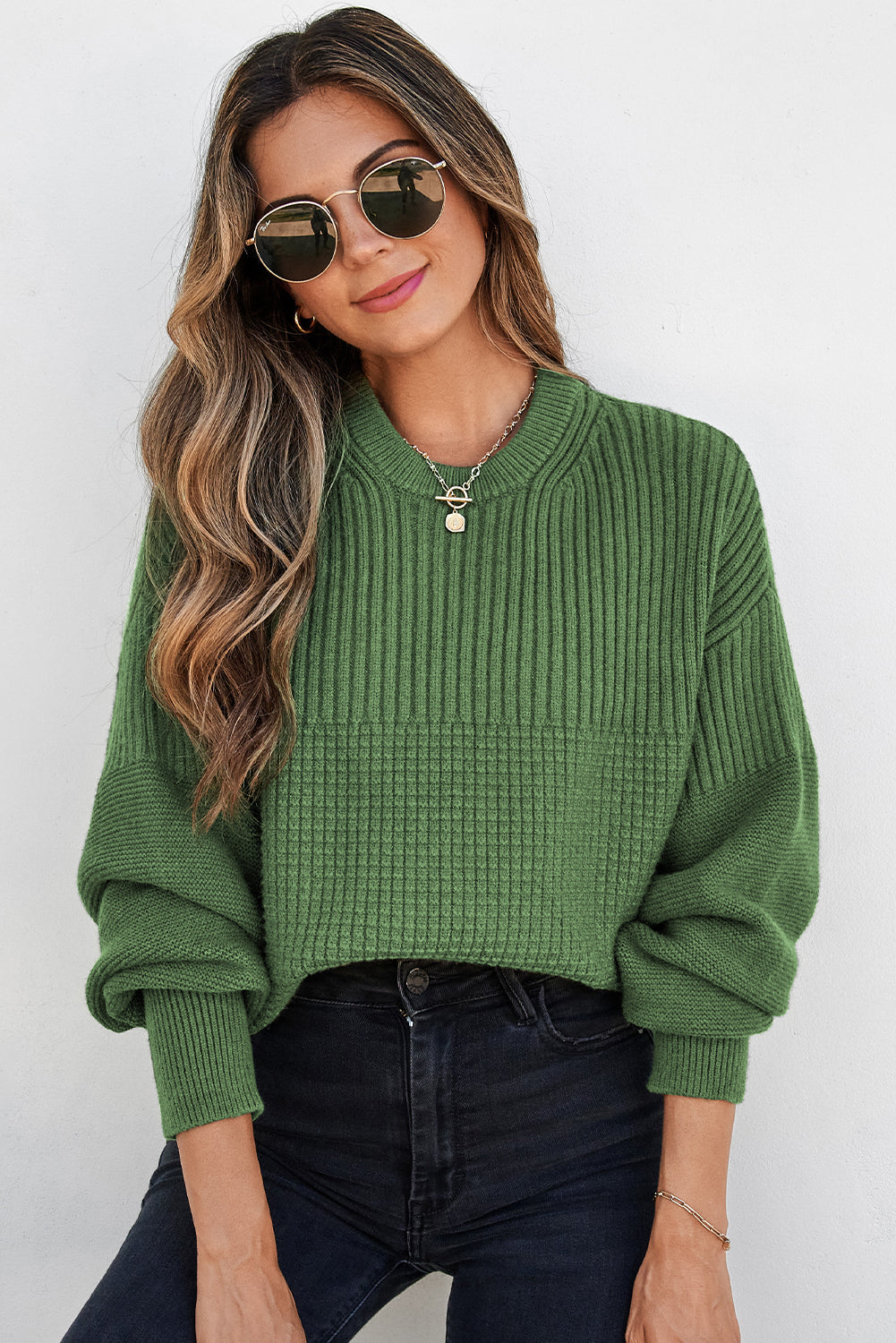Threaded Pear Julietta Mixed Textured Knitted Sweater