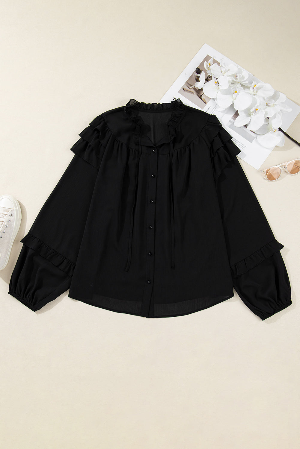 Threaded Pear Jaycee Sleeve Chiffon Elegant PLUS Shirt