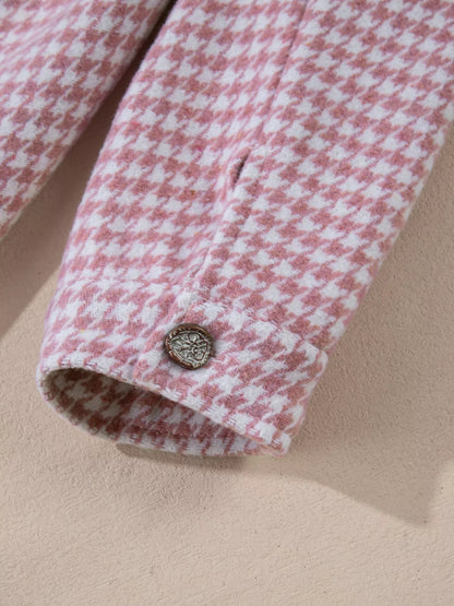 Button Down  Houndstooth Color Block Shacket