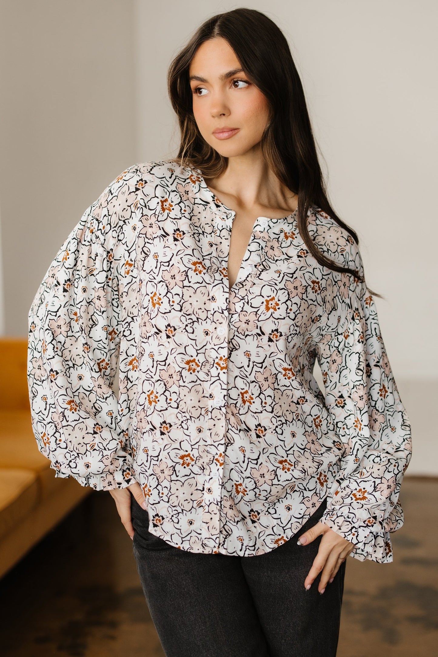 Threaded Pear Aubrey Puff Sleeve Down Shirt