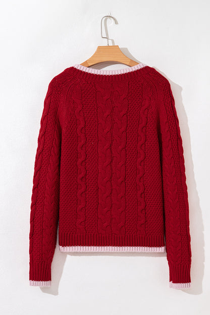 Threaded Pear Kennedy Cable Knit Buttoned Cardigan