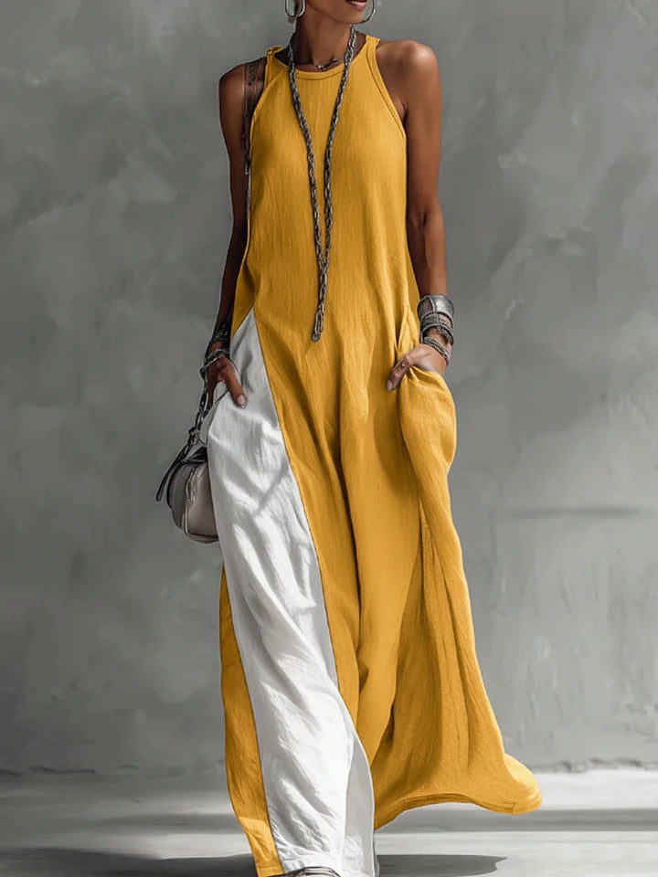 Women's Sleeveless Off-Shoulder Loose Maxi Dress with Pockets