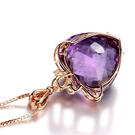 Purple Crystal & Rose Goldtone Drop Pendant Necklace