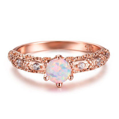 Cubic Zirconia & Opal Round Rose Goldtone Solitaire Ring-1