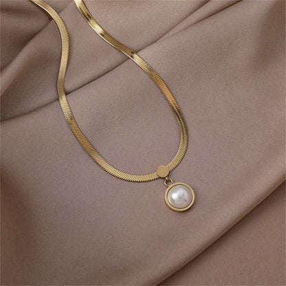 Pearl & Goldtone Snake Chain Pendant Necklace