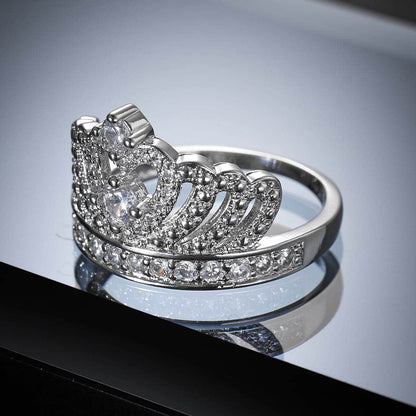 Cubic Zirconia & Silvertone Crown Band Ring-10