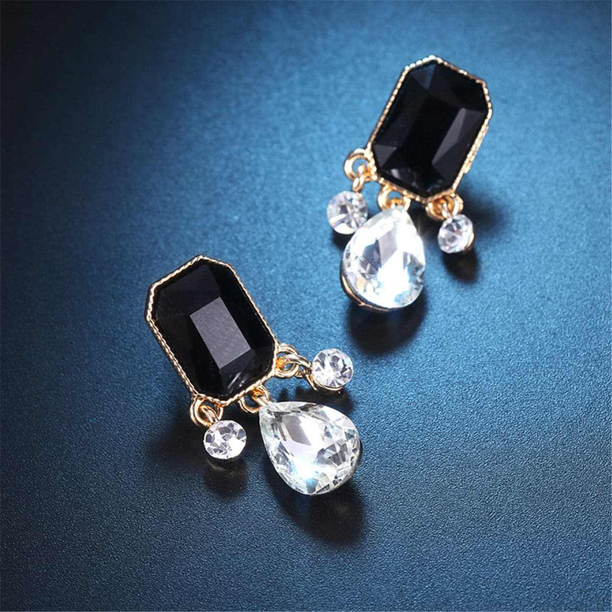 Black Crystal & Cubic Zirconia Goldtone Teardrop Earrings