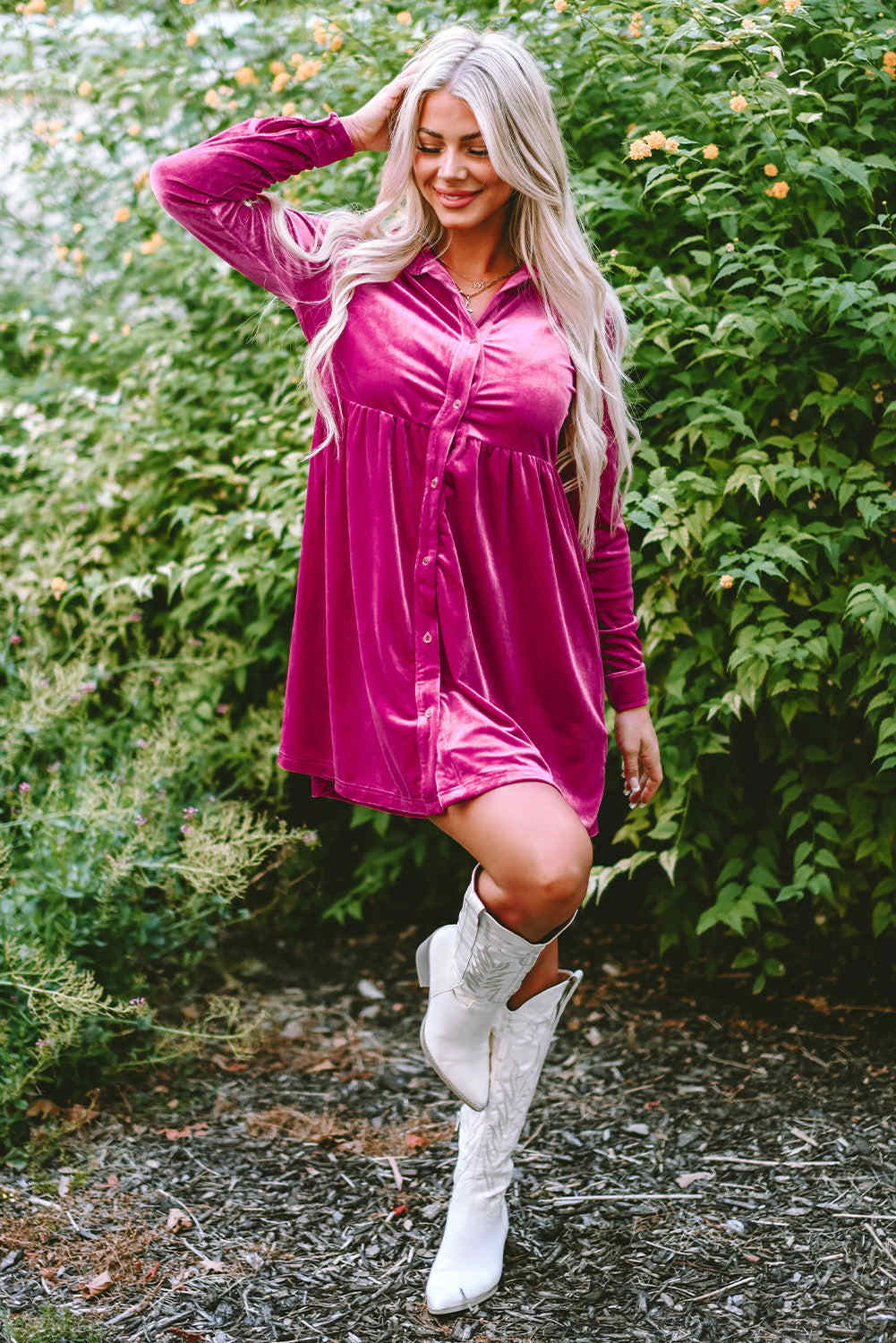 Threaded Pear Lennon Long Sleeve Ruffle Velvet Dress