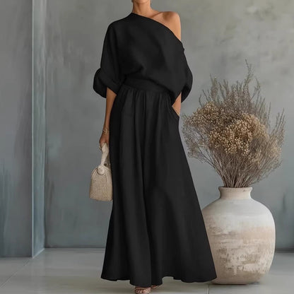 Women's Cropped Off-Shoulder Top & Pants Two-Piece Set