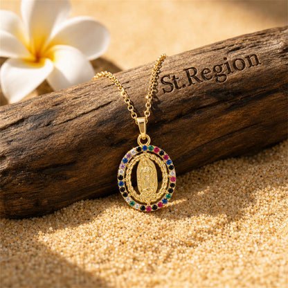 Green Multicolor Cubic Zirconia & Goldtone Marry Pendant Necklace