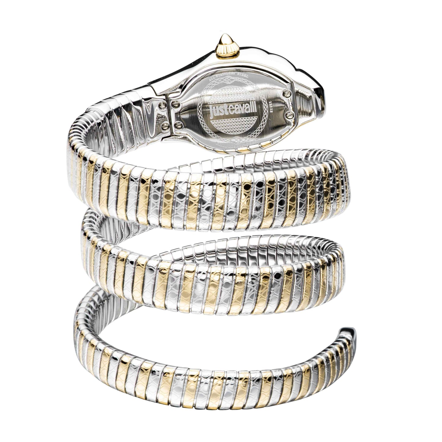 Just CAVALLI Women Watch, Silver Color Case, Silver Dial, Two Tone Silver & Gold Color Stainless Steel Metal Bracelet, 2 Hands, 3 Atm