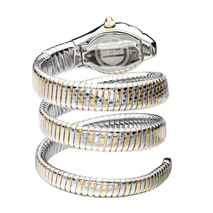 Just CAVALLI Women Watch, Silver Color Case, Silver Dial, Two Tone Silver & Gold Color Stainless Steel Metal Bracelet, 2 Hands, 3 Atm