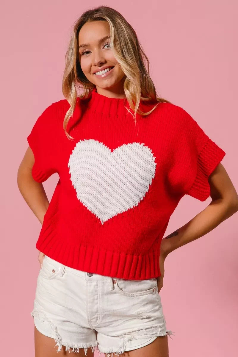 BiBi Rib Banded Heart Pattern Valentines Sweater