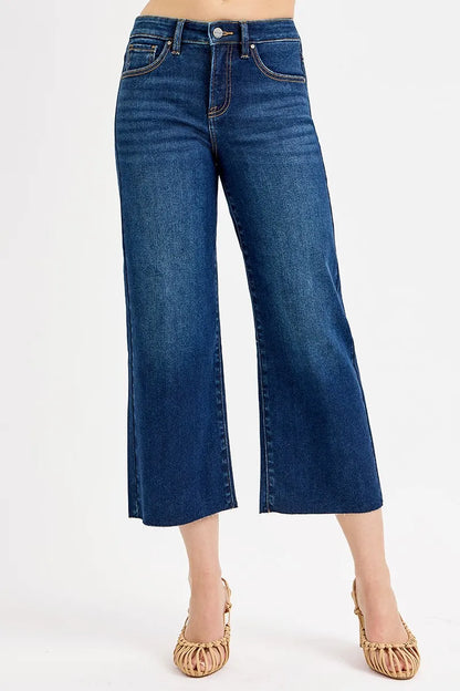 RISEN Full Size Tummy Control High Rise Crop Wide Jeans Plus Size