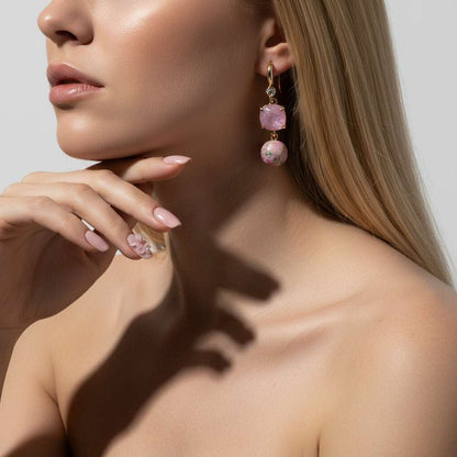 Pink Resin & Cubic Zirconia Goldtone Cushion Ball Hook Earrings