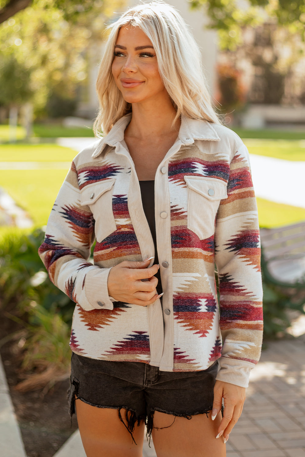Threaded Pear Emily Flap Raw Hem Shacket