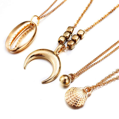 Goldtone Moon & Shell Layered Pendant Necklace