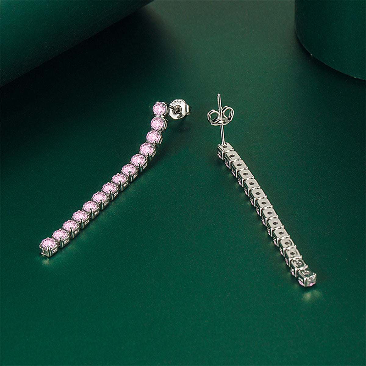 Pink Cubic Zirconia & Silvertone Tassel Drop Earrings
